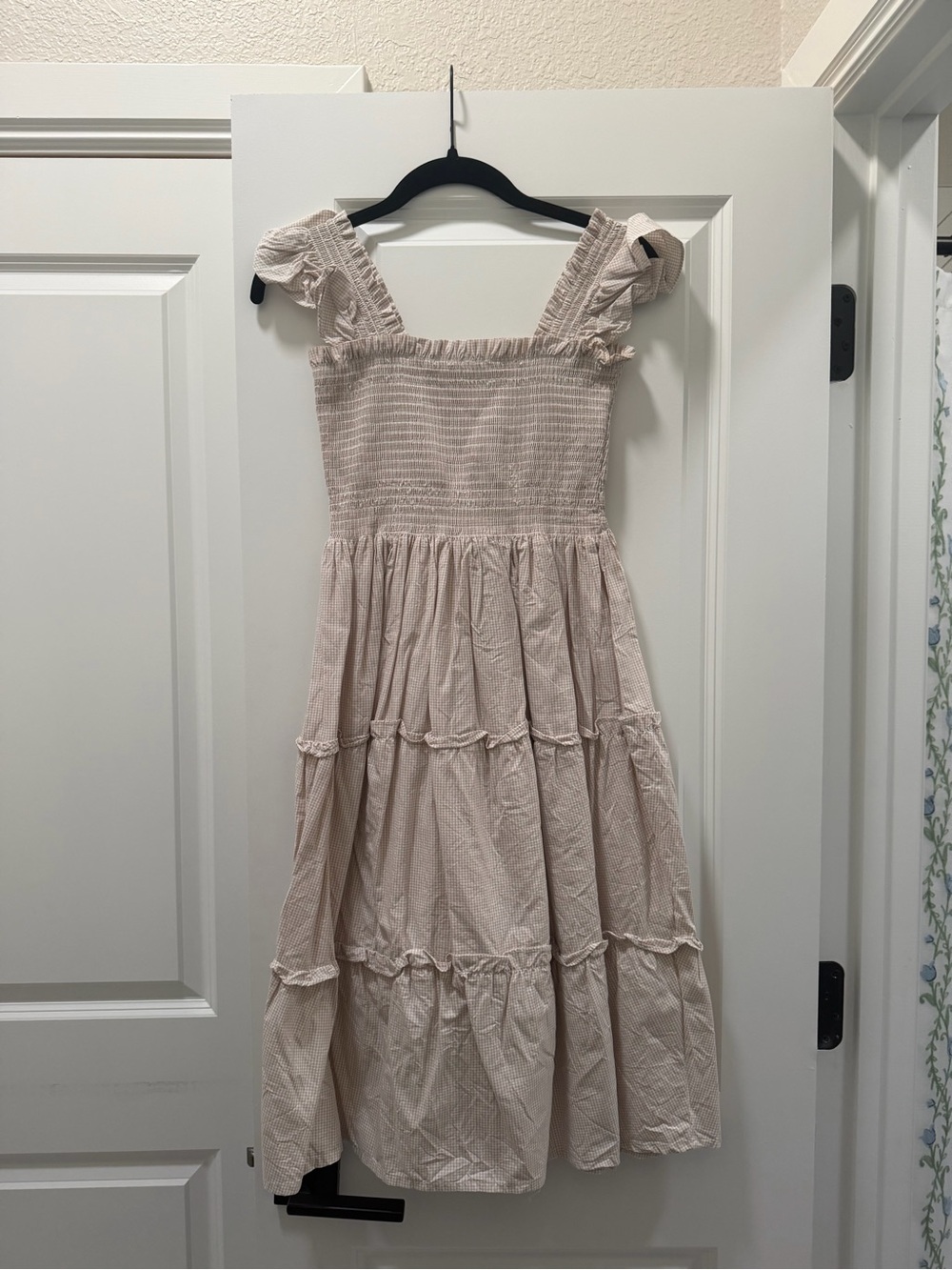 Busy Bee Smocks Tan and White Gingham Dress